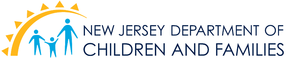 An image with a sun in the upper left-hand corner shows three people holding hands. The text to the right says, "New Jersey Department of Children and Families." 